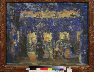 Pabellón en los jardines del palacio. Obra de Nikolai Nikolaievitch Sapunov (Sapunov) (1880-1912), témpera sobre cartón