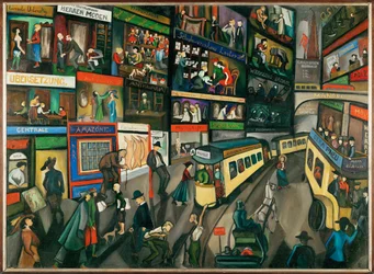 Escena callejera en Berlín (óleo sobre conglomerado)