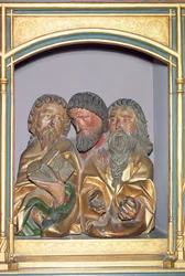 Tallados en madera de SS. Pablo, Mateo y Tomás, del predela del Retablo de Isenheim, c.1490