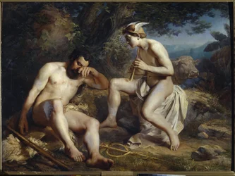 Mercure et Argus - Mercurio arrullando a Argus - Koshelev, Nikolai Andreyevich (1840-1918) - 1864 - Óleo sobre lienzo - 138x179 - Museo de la Academia de Bellas Artes, San Petersburgo