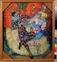 Arlequinade (Arlequinada) - Oeuvre de Nikolai Nikolayevich Chernov Krauze (Chernov-Krauze) (1875-1941), tempera sur carton