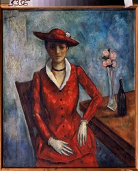 Una mujer de rojo - Pintura de Nikolai Vladimirovich Sinezubov (Nicolas Sinezouboff) (1891-1956), óleo sobre lienzo