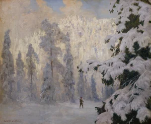 Hunter esquiando en un paisaje invernal