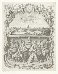 Vista de Utrecht y alegoría con Minerva y virtudes