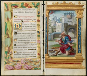 Hojas contiguas de un libro de horas: salmos penitenciales y el rey David en oración (2 de 3 hojas extirpadas)