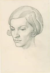 Retrato de la esposa del artista, Celia Fiennes (lápiz sobre papel)
