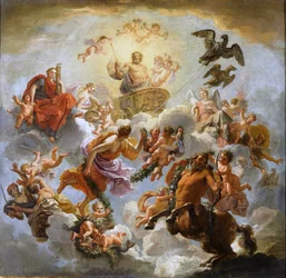 Francés: Jupiter accompagné de la Justice et de la Piété Jupiter Chariot between Justice and Piety