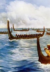 Cazadores de cabezas partiendo para una incursión, 1908