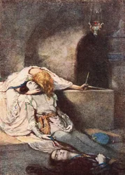 Romeo y Julieta, Acto V Escena 3, ilustración de "Tales from Shakespeare" de Charles y Mary Lamb