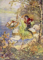 El verdadero Tomás y la bella reina (litografía en color)