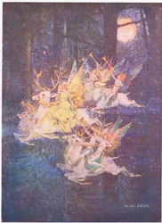 El amor de las hadas: A través del bosque la luna se asomaba, allí vi avanzar a los Fays (litografía en color)