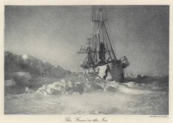 El "Fram" en el hielo (foto en blanco y negro)