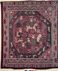 Alfombra que representa caballeros, una madre con su hijo y varias otras figuras, 1735