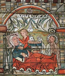 Natividad de Jesús, fresco, finales del siglo XIII, Noruega