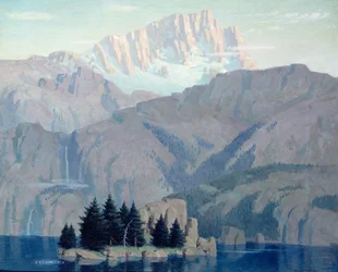 Previendo el sol, c.1920 (óleo sobre tabla)