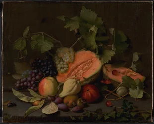 Naturaleza muerta con melones y uvas