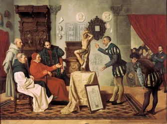 El pintor Alonso Berruguete (1480-1561) visita al cardenal Juan Pardo de Tavera (1472-1545) (pintura)