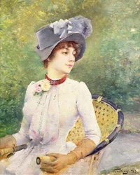 Dama con sombrero de fieltro gris
