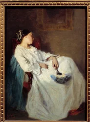 Mujer dormida sentada. Pintura de Octave Tassaert (1800-1874) siglo XIX