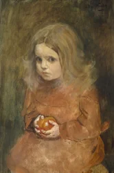 Niña con manzana (óleo sobre lienzo)