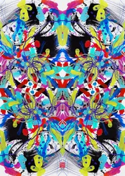 Zen Ink Blue Red Yellow Floral Pattern, 2023 (acrílico sobre papel, digital)