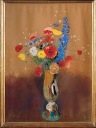 Ramo de flores silvestres en un jarrón de cuello largo (gouache)