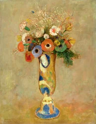 Flores en un jarrón pintado