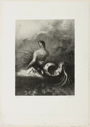 Sirena Saliendo de las Olas, Vestida en Llamas, lámina 4 de 8 de "Les Origines"