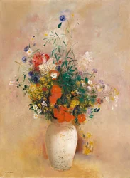 Jarrón de flores fondo rosa, ca. 1906