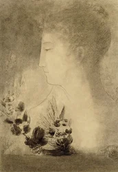 Mujer de perfil con una corona de laurel