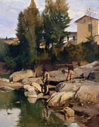 Renaioli (excavadores de arena) en el río Mugnone