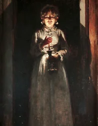 Mujer con vela, de Odoardo Borrani (1833-1905), Óleo sobre madera, 38,5x25,5 cm