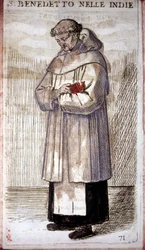 Orden religiosa: un monje benedictino. Grabado en O. Fialetti. Siglo XVI.