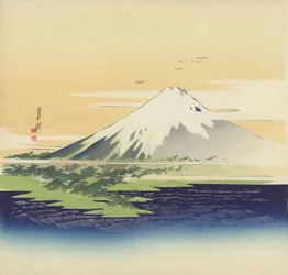 Fuji desde la playa en Mio, 1900-10