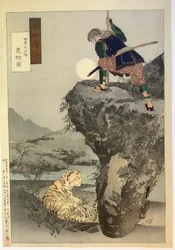 Mori Tahei en una cacería de tigres, de los Dibujos diversos de Gekkō