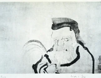 Retrato de anciano, dibujo de Ogata Korin, tinta sobre seda, civilización japonesa, período Edo