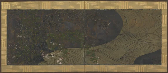 Agua corriente, hierbas y flores de otoño, período Edo, finales del siglo XVII-principios del siglo XVIII