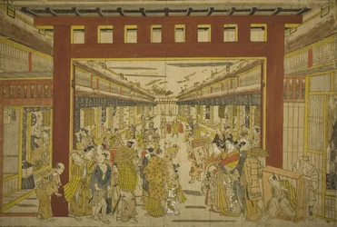 Nakanocho en el Yoshiwara (xilografía coloreada a mano)