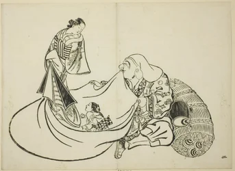 Daikoku revelando el contenido de la bolsa de Hotei, nº 2 de la serie de 12 grabados