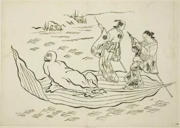 Daruma cruzando el mar en una hoja, no. 7 de una serie de 12 impresiones