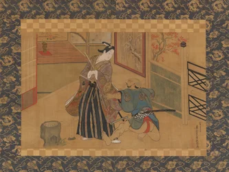 Obra de Kabuki Kusazuribiki de los Cuentos de Soga Soga monogatari, siglo XVIII
