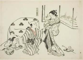 Kotatsu Dojoji, no. 5 de una serie de 12 impresiones que representan parodias de obras