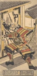 El Actor Bando Hikosaburo en el papel de Asahi na Saburo Rompiendo la Puerta del Castillo..., ca. 1730