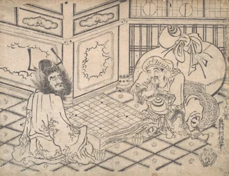 Daikoku y Shoki jugando al ajedrez, ca. 1730