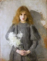 Niña con crisantemos