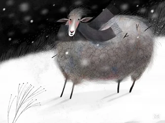 Una oveja acogedora en invierno
