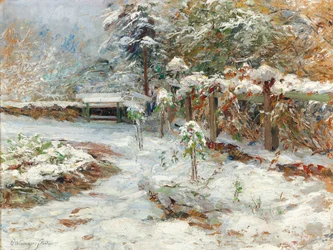 Nieve de octubre, motivo desde el jardín del castillo Hartenstein