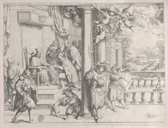 Un joven presentando su tesis al Cardenal Aldobrandini, 1620
