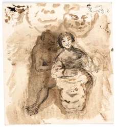 Un hombre desnudo y una mujer vestida