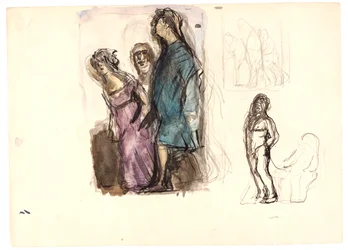 Boceto coloreado para "Diógenes" y otros dos bocetos